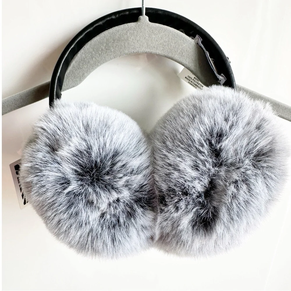 NWT Puff Ball Ear Muffs Anne Klein Gray Faux Fur One Size
